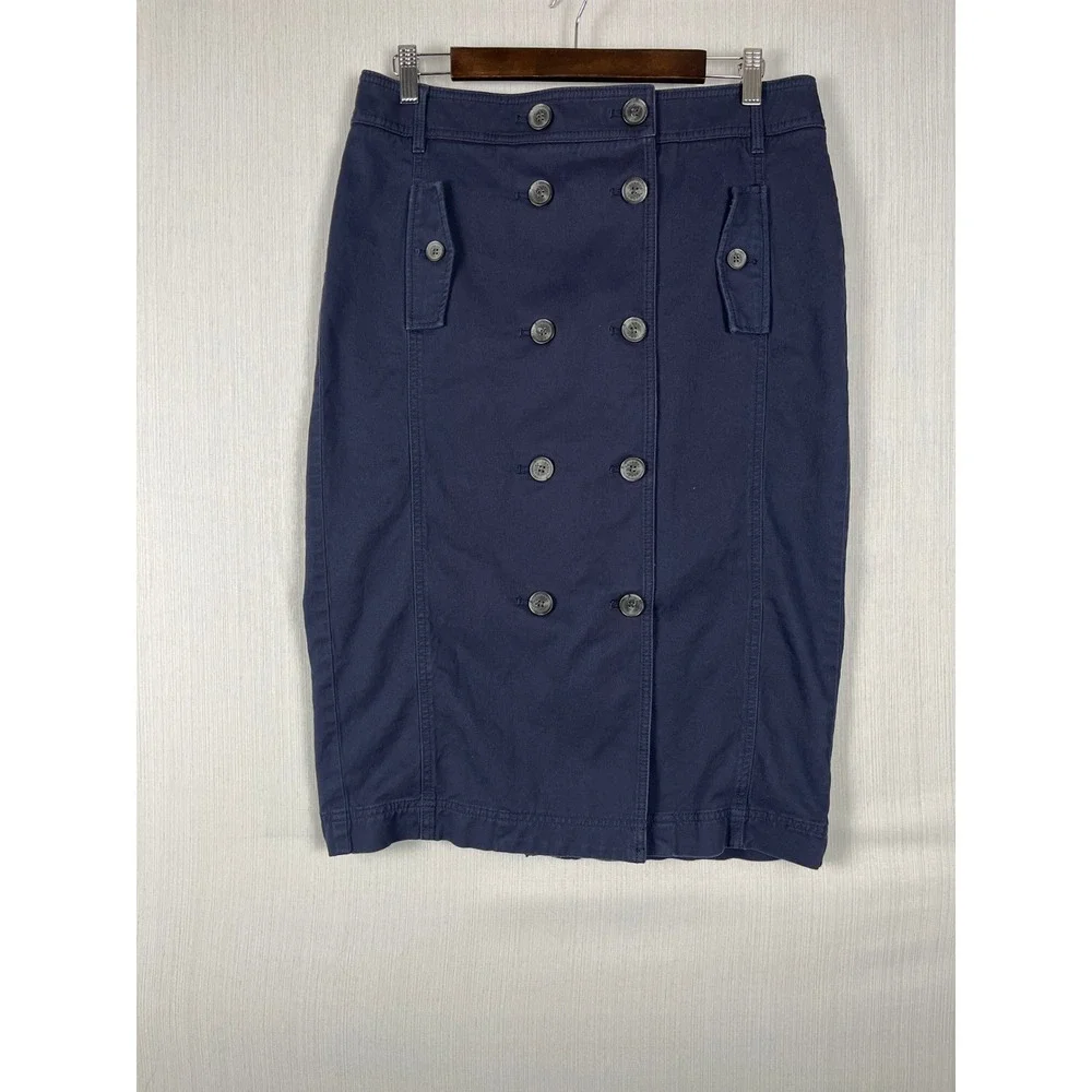 Talbots Pencil‎ Skirt Womens 10 Navy Button Front Nautical Preppy Modest